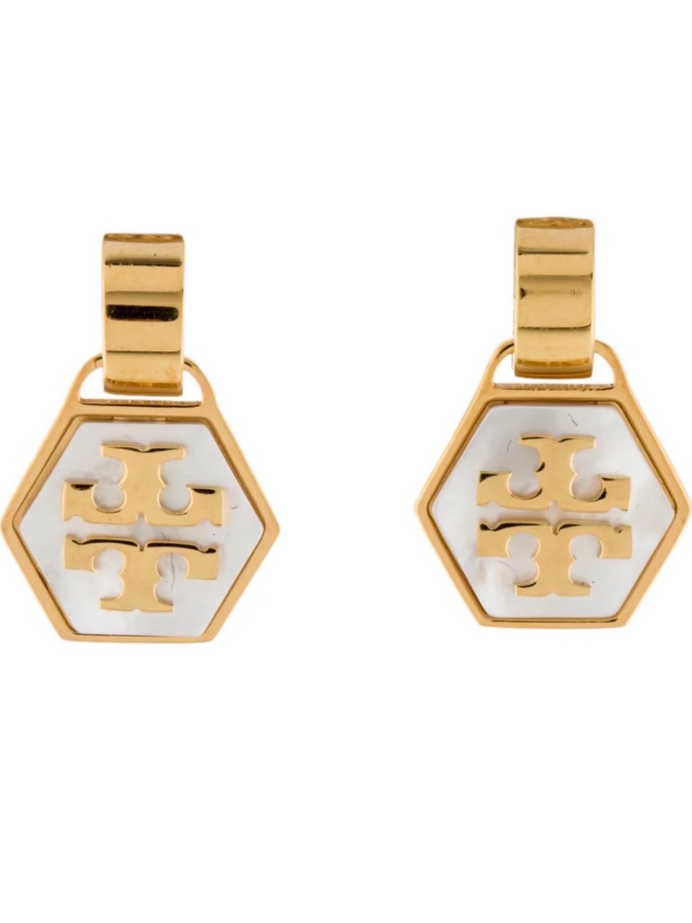 Tory Burch Mother of Pearl Geo hexagonal Drop Earrings